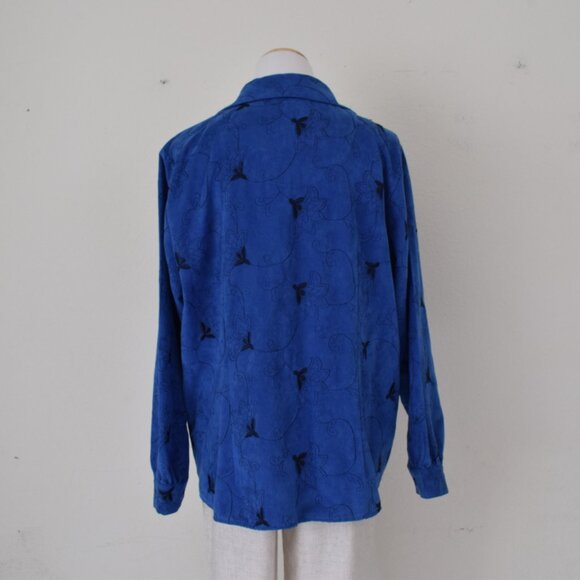 Plus size Vintage 90s Blue‎ Polyester Embroidered Shirt size 1X - Picture 4 of 10